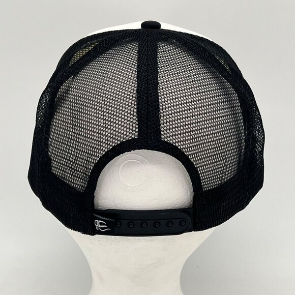 Smiley Face Trucker Hat Cap Mesh Back Black White Snap Back By Outdoor Cap - Picture 3 of 13